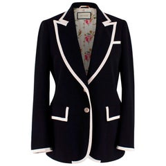 Gucci Black 
White Stretch Cady Blazer US 4