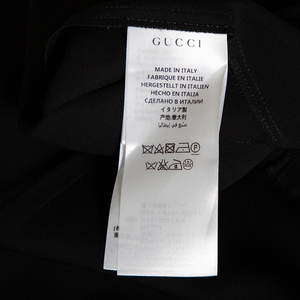 Gucci Black & White Trimmed Silk Georgette Bow Detailed Pleated Dress M 2