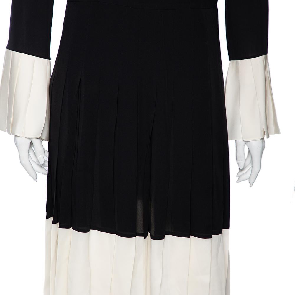 Gucci Black & White Trimmed Silk Georgette Bow Detailed Pleated Dress M 5