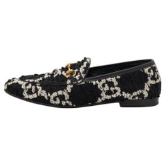 Gucci Black/White Tweed Jordaan Horsebit Loafers Size 38