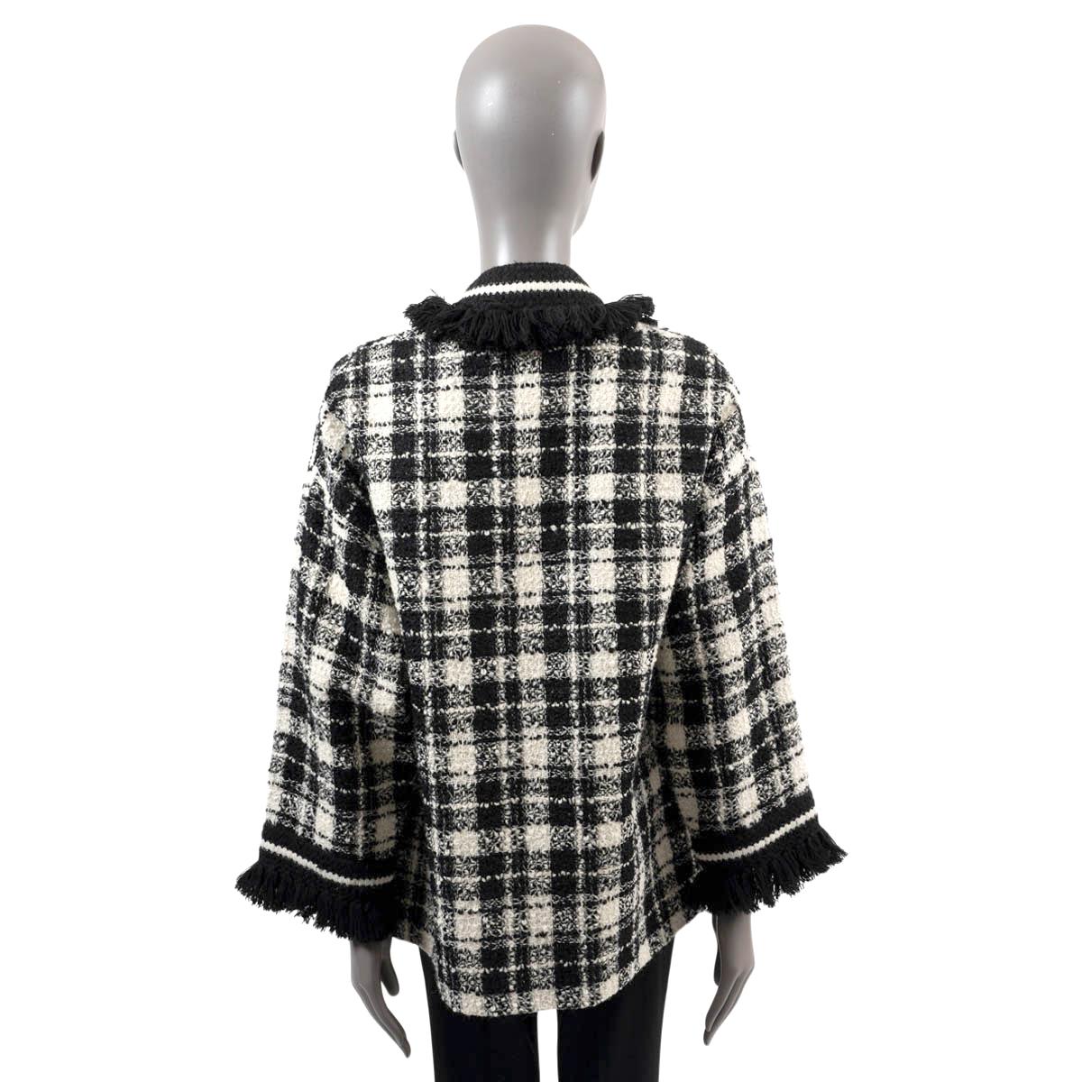 Women's GUCCI black & white wool 2021 FRINGE TRIM OVERSIZED OPEN TWEED Jacket 38 XS