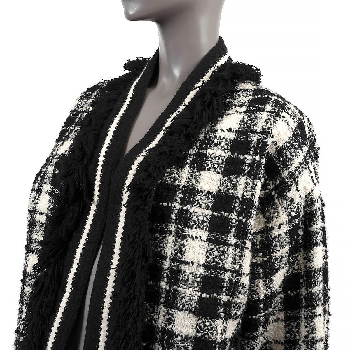 GUCCI black & white wool 2021 FRINGE TRIM OVERSIZED OPEN TWEED Jacket 38 XS 1
