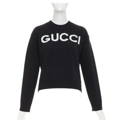 GUCCI black white wool block logo intarsia crew neck pullover sweater S