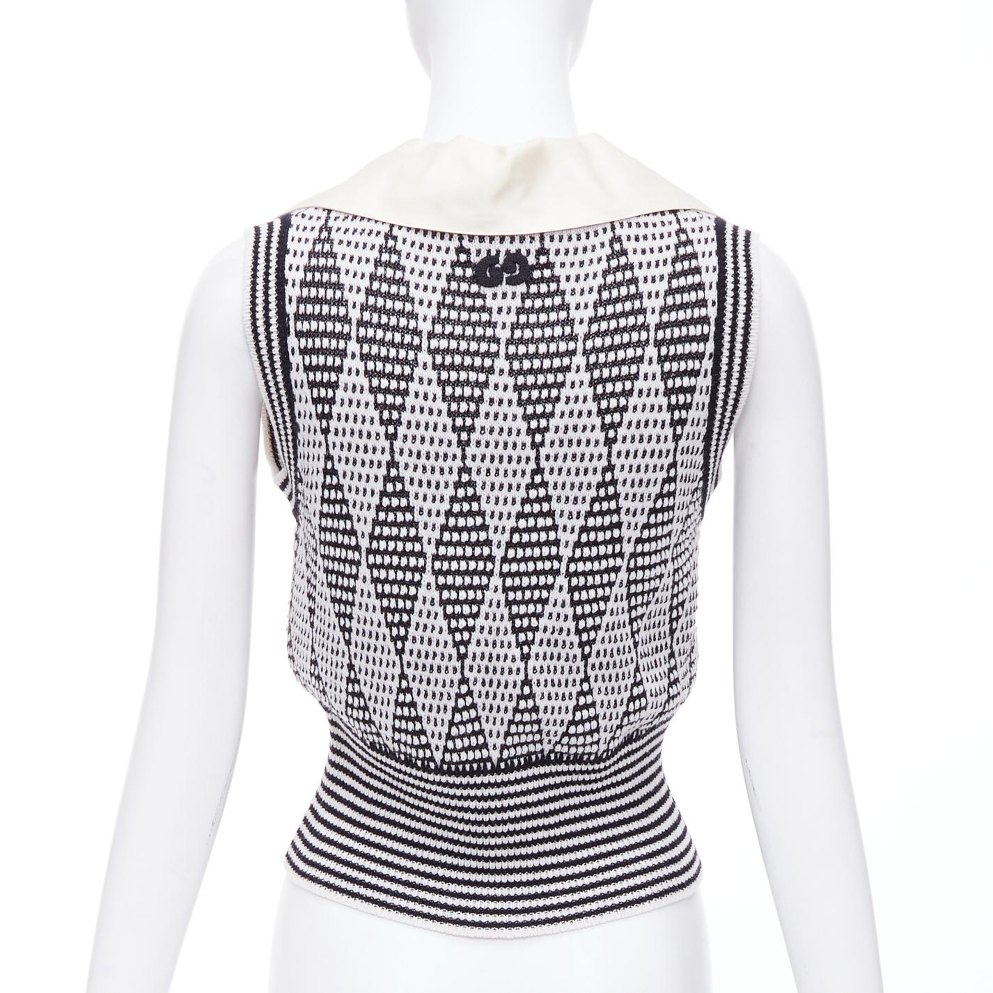 GUCCI black white wool GG lurex argyle knit vest S 1