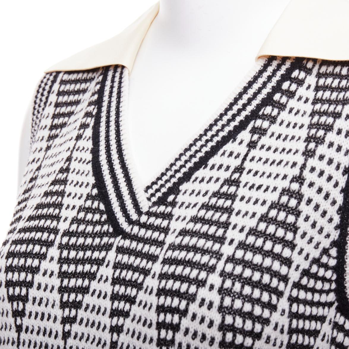 GUCCI black white wool GG lurex argyle knit vest S 3
