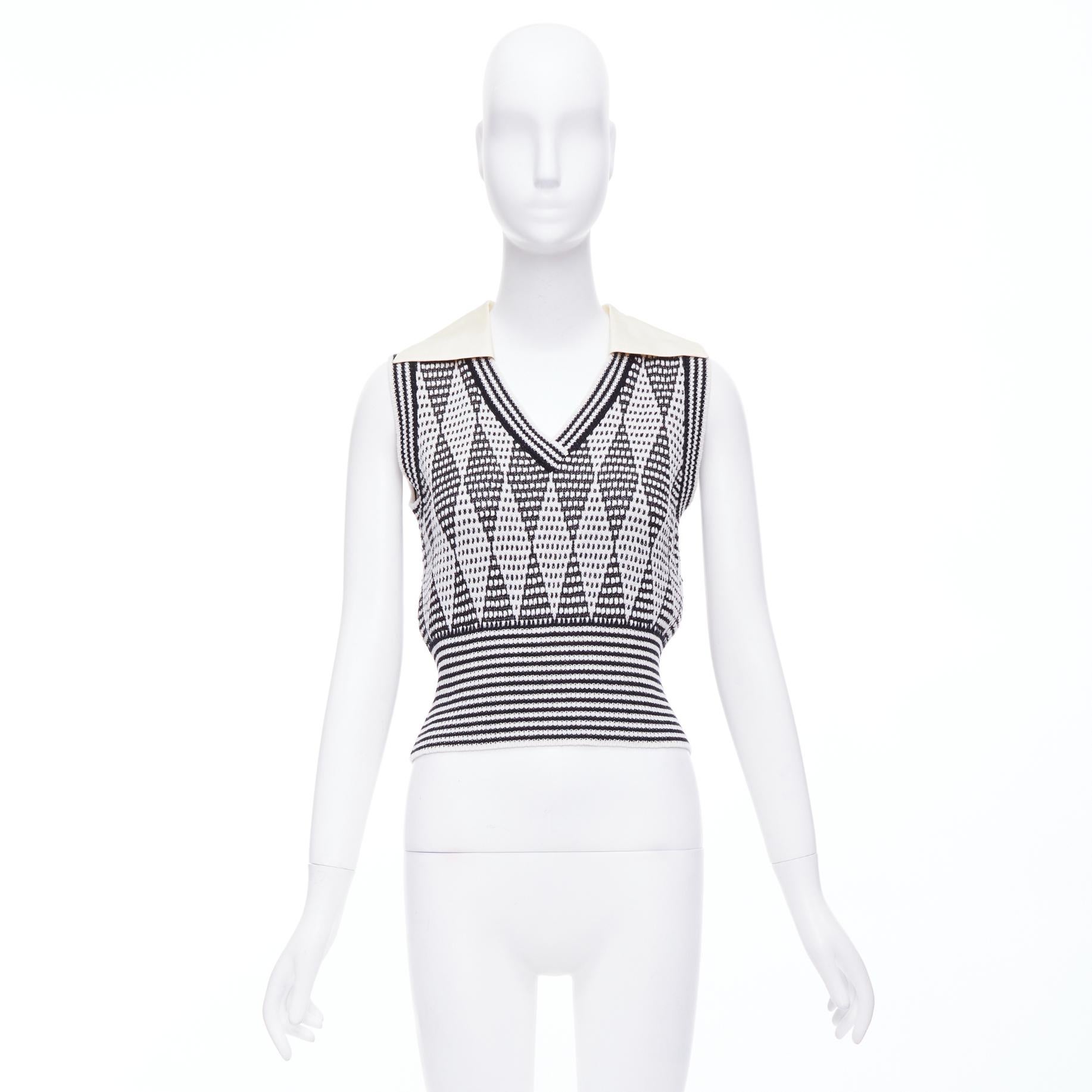 GUCCI black white wool GG lurex argyle knit vest S 5