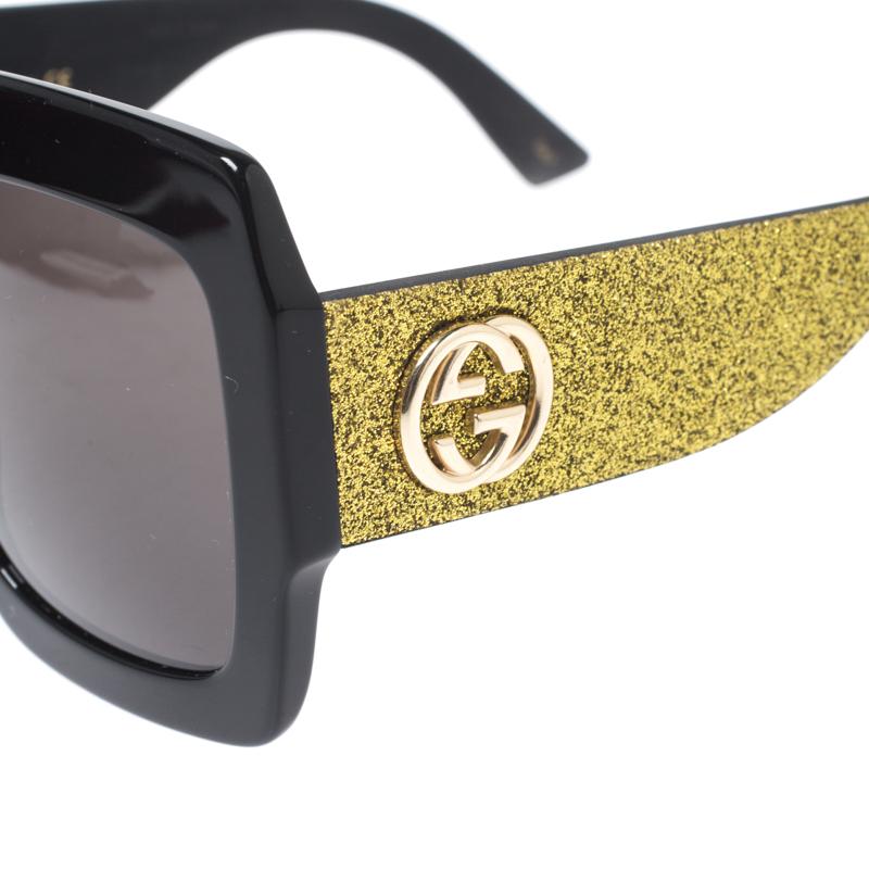 Women's Gucci Black with Glitter / Grey GG GG0102S Oversized Square Sunglasses