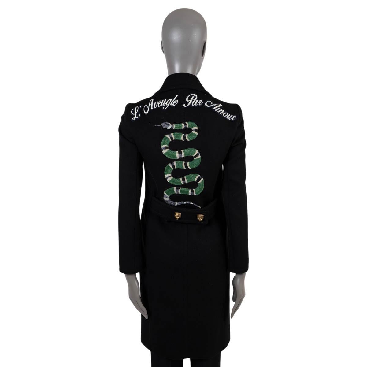 GUCCI black wool 2016 EMBROIDERED FELT Peacoat Coat Jacket 38 XS In Excellent Condition For Sale In Zürich, CH
