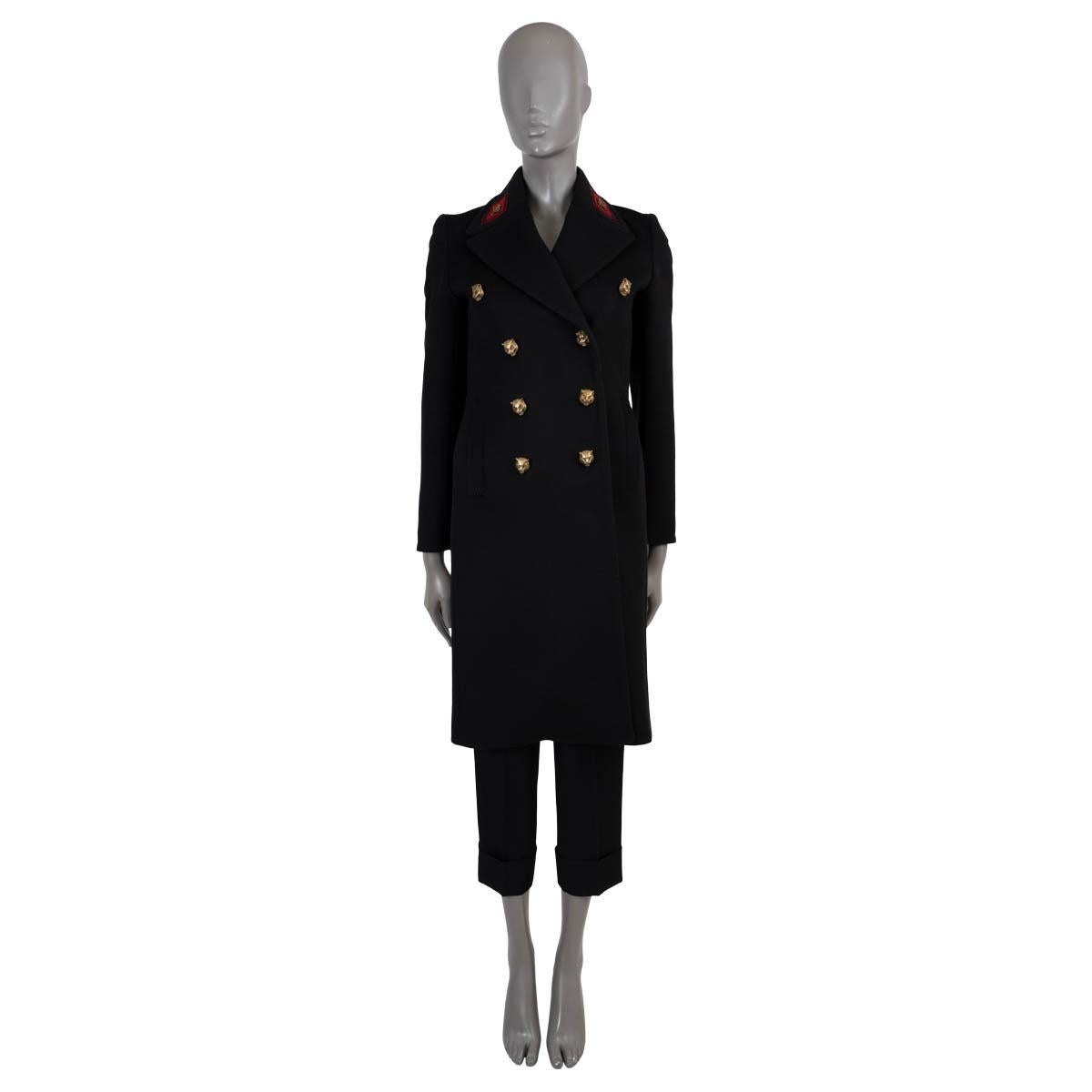 Women's GUCCI black wool 2016 EMBROIDERED FELT Peacoat Coat Jacket 38 XS For Sale
