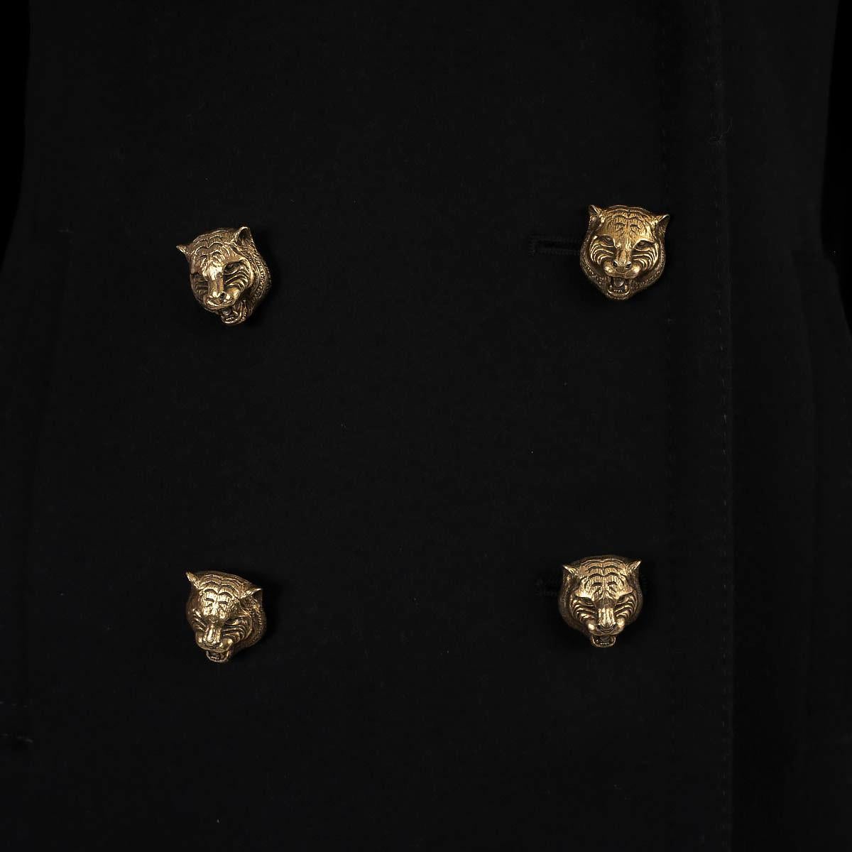 GUCCI black wool 2016 EMBROIDERED FELT Peacoat Coat Jacket 38 XS For Sale 2