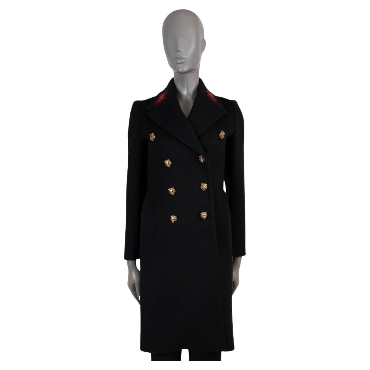 GUCCI black wool 2016 EMBROIDERED FELT Peacoat Coat Jacket 38 XS For Sale