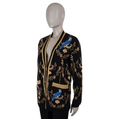 GUCCI black wool 2018 VOLIERE LUREX JACQUARD Cardigan Sweater XS
