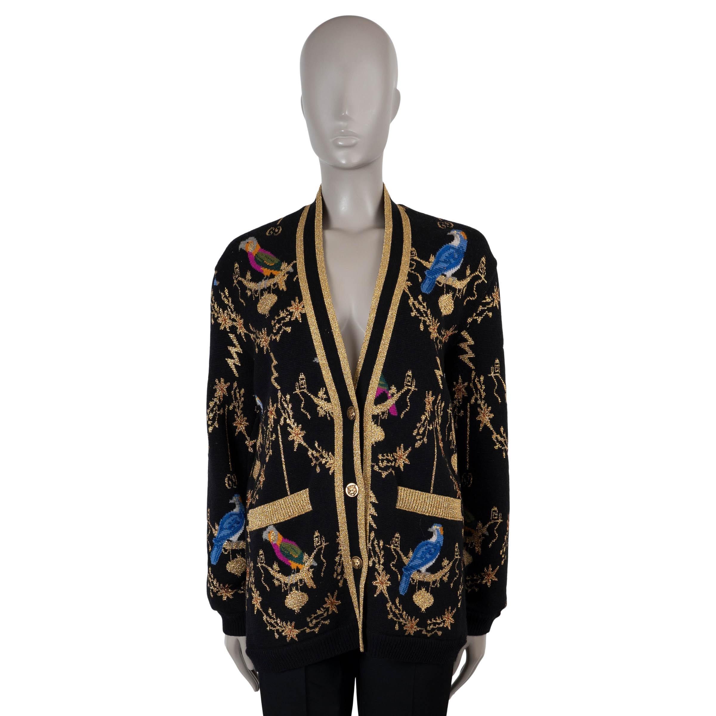 GUCCI black wool 2018 VOLIERE LUREX JACQUARD Cardigan Sweater XS