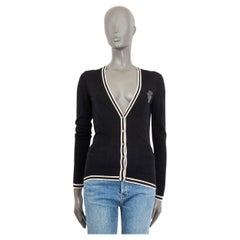 GUCCI black wool BUTTON FRONT V-NECK Cardigan Sweater M