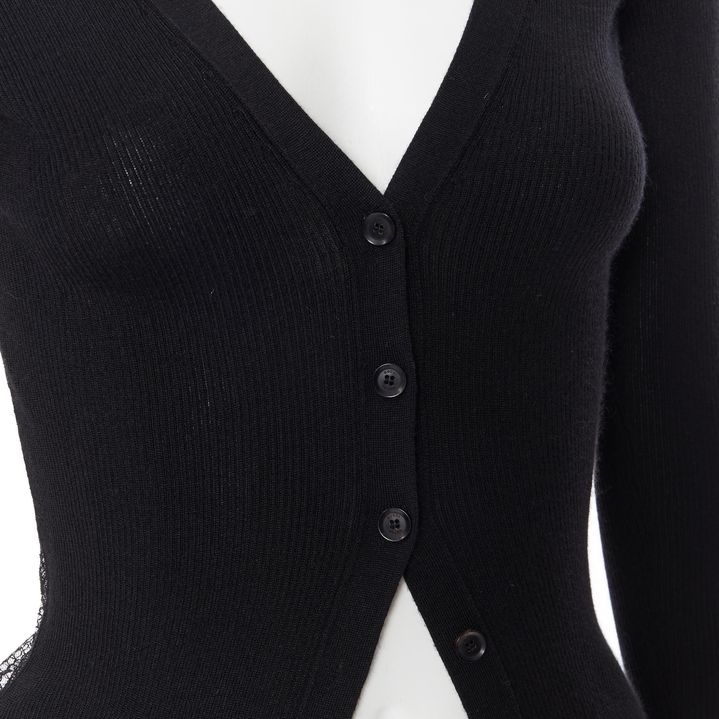 GUCCI black wool knit GG charm python lace back long sleeve cardigan sweater XS In Excellent Condition In Hong Kong, NT