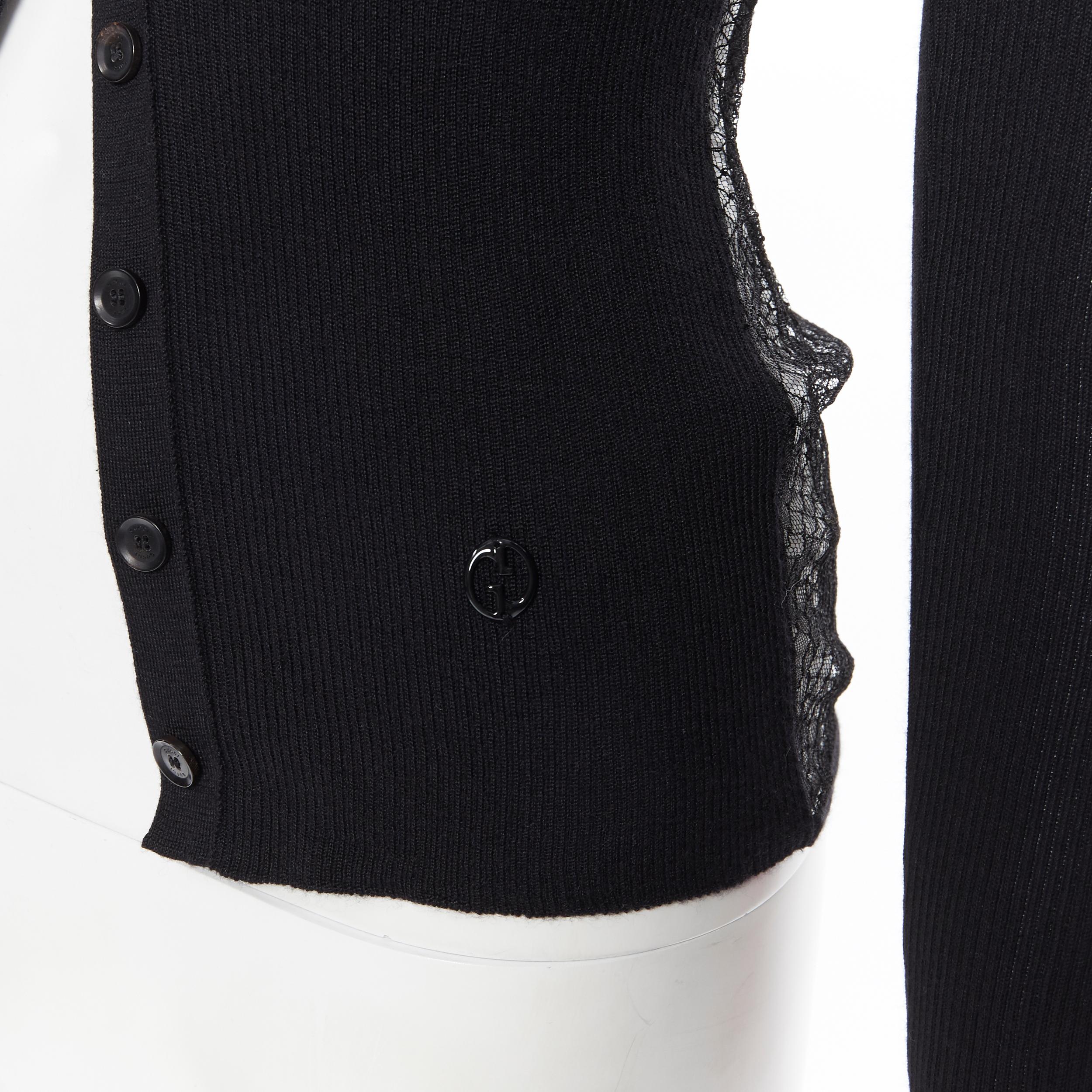 Women's GUCCI black wool knit GG charm python lace back long sleeve cardigan sweater XS