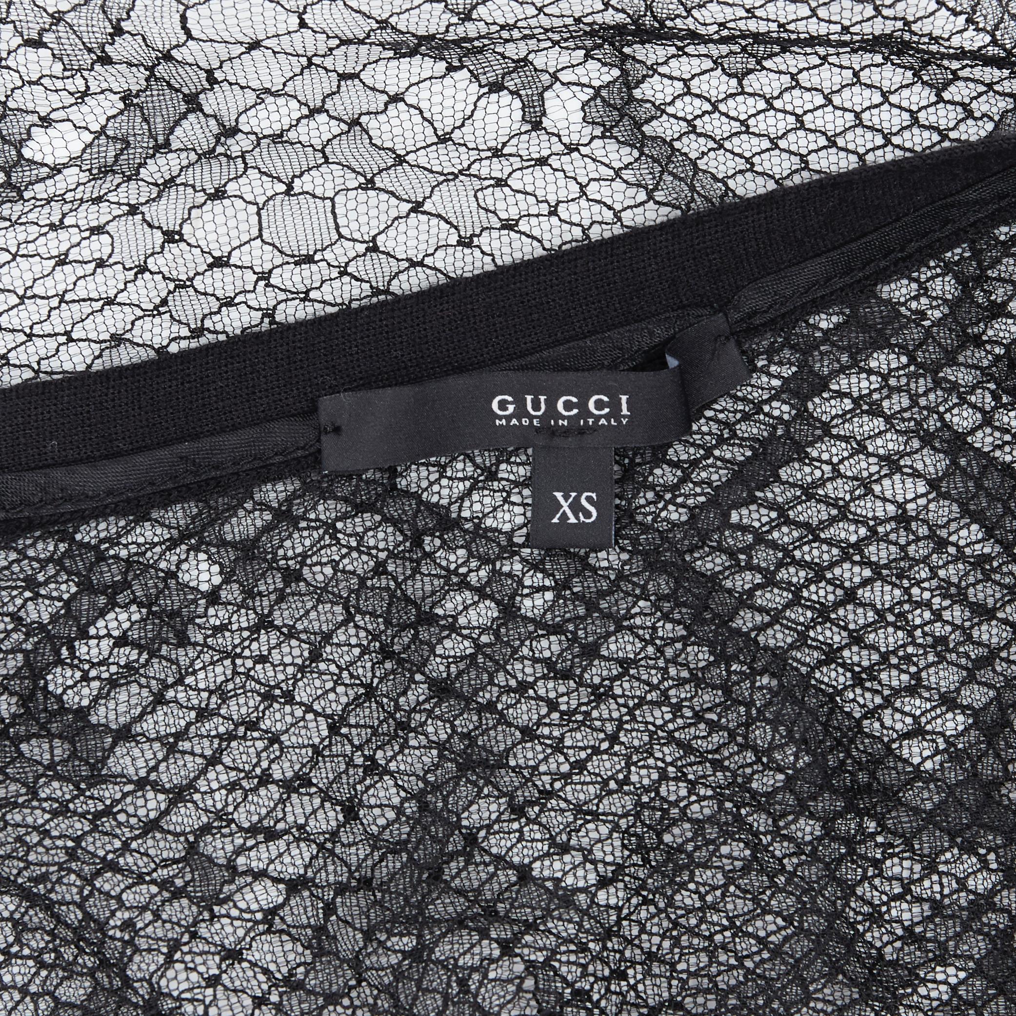 GUCCI black wool knit GG charm python lace back long sleeve cardigan sweater XS 1