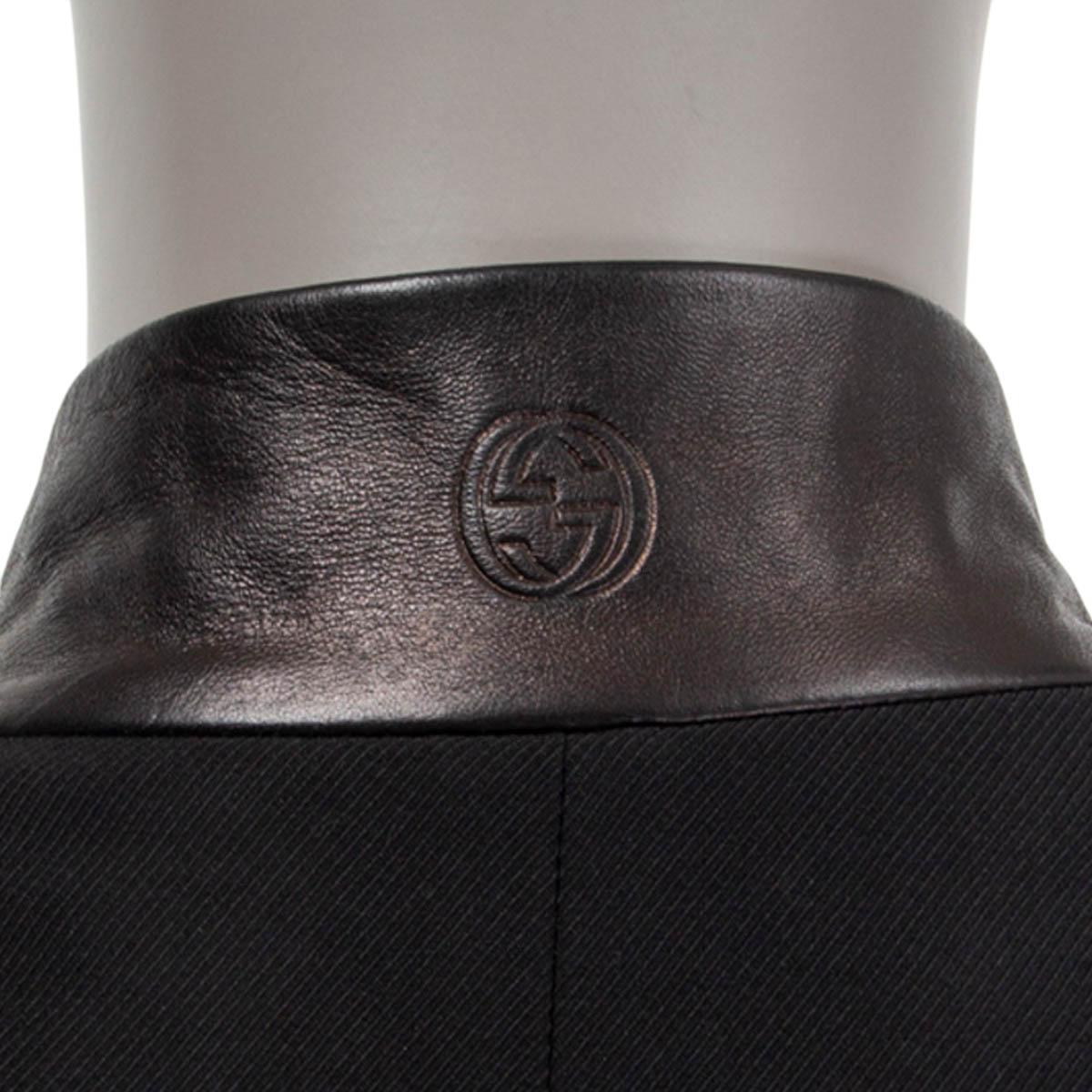 Black GUCCI black wool LEATHER COLLAR Blazer Jacket 42 M