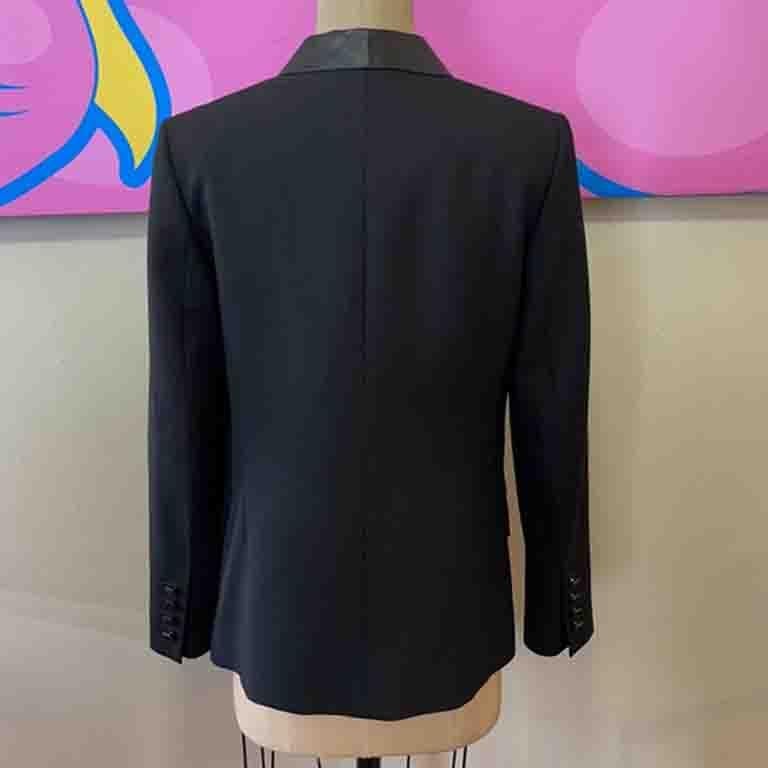 Gucci Black Wool Leather Tuxedo Smoking Jacket In Excellent Condition For Sale In Los Angeles, CA