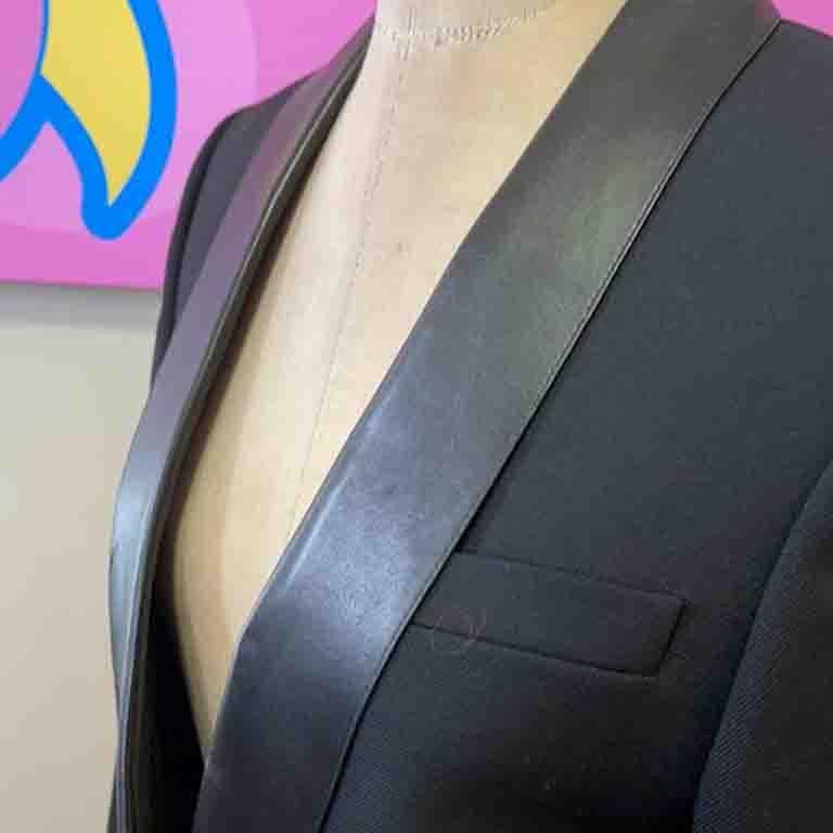 Gucci Black Wool Leather Tuxedo Smoking Jacket For Sale 2