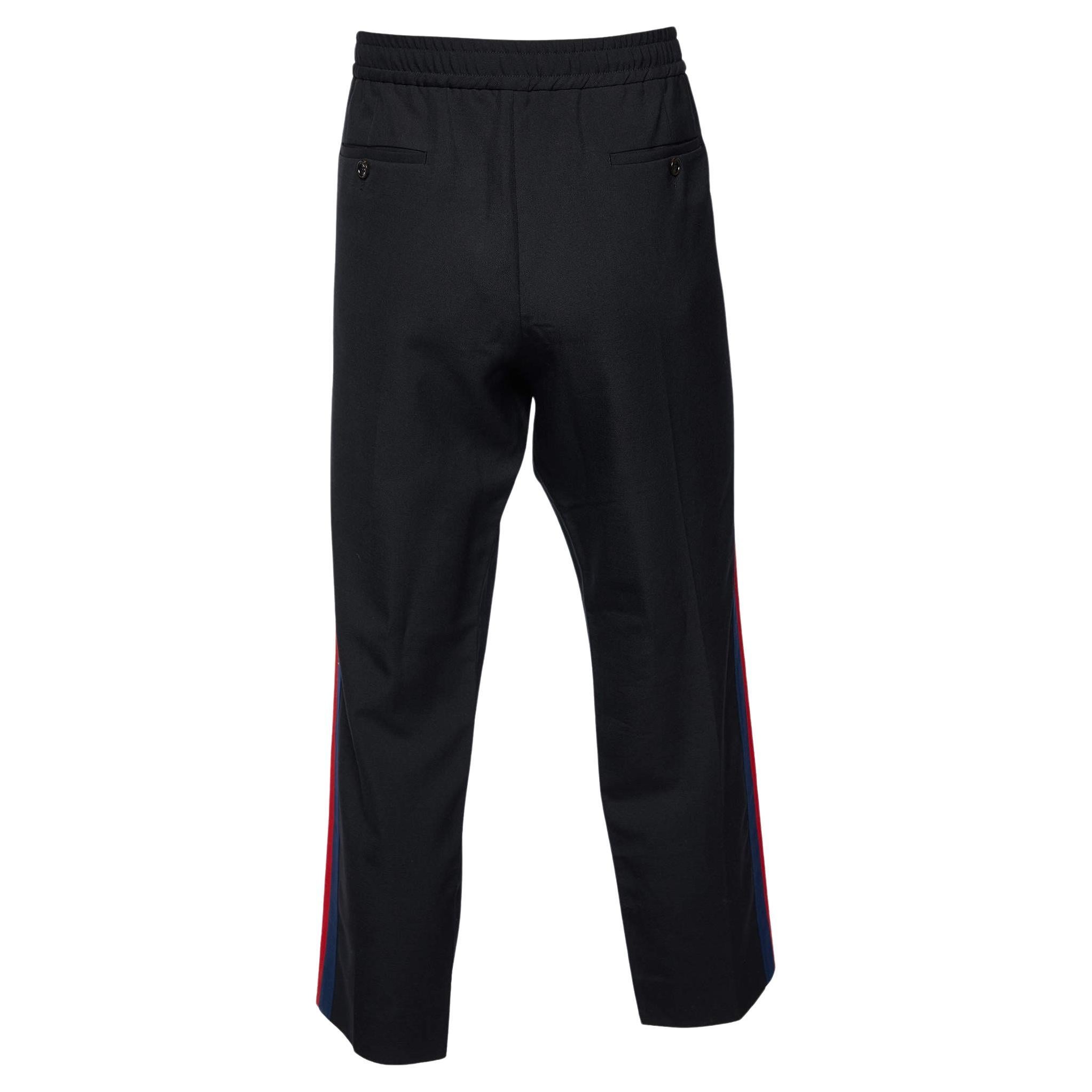 Gucci Black Wool & Mohair Web Striped Drawstring Pants XL In Excellent Condition In Dubai, Al Qouz 2