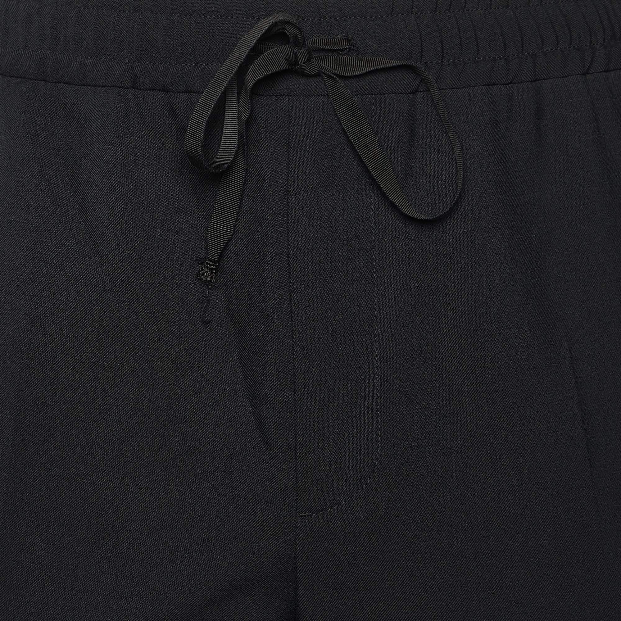 Men's Gucci Black Wool & Mohair Web Striped Drawstring Pants XL