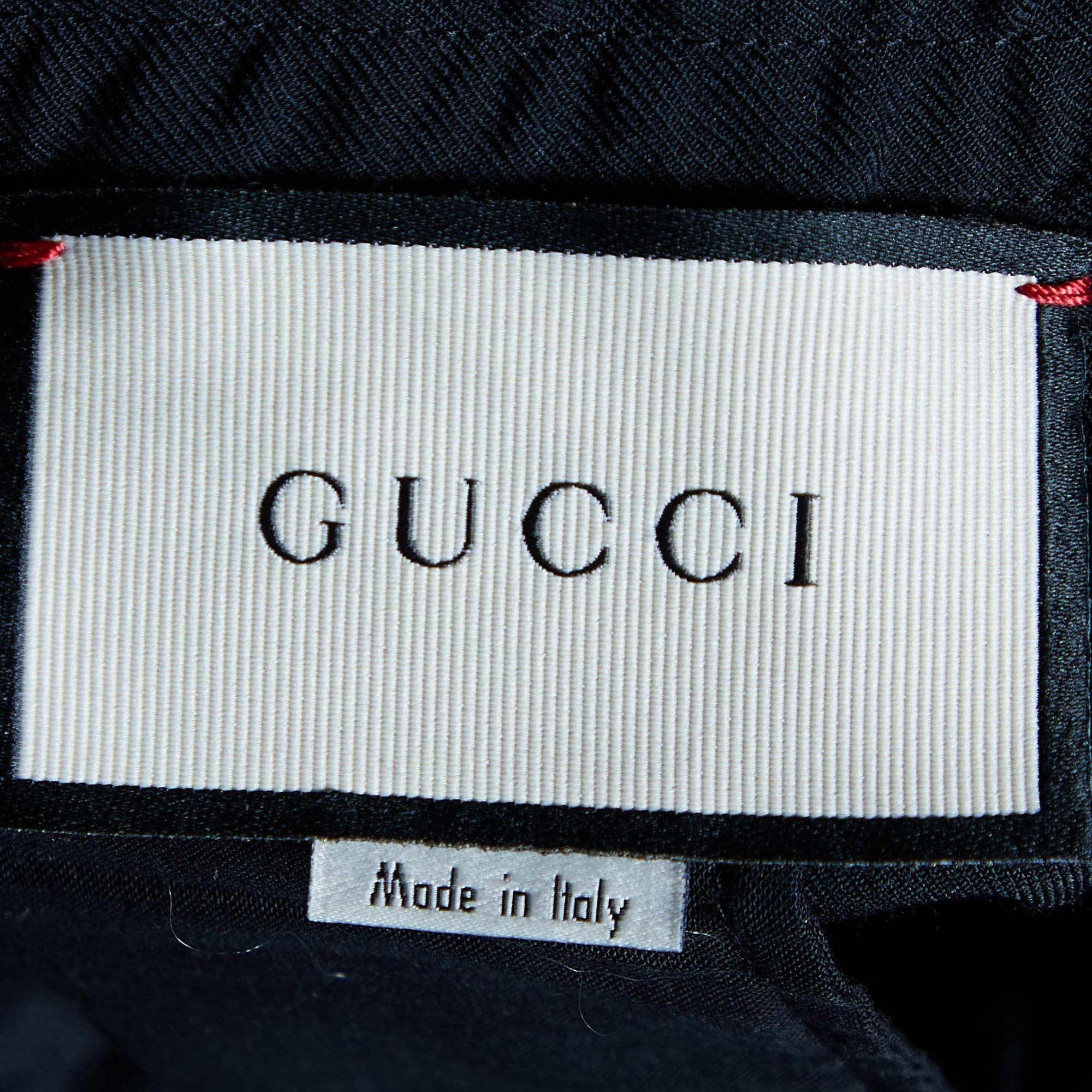 Gucci Black Wool & Mohair Web Striped Drawstring Pants XL 2