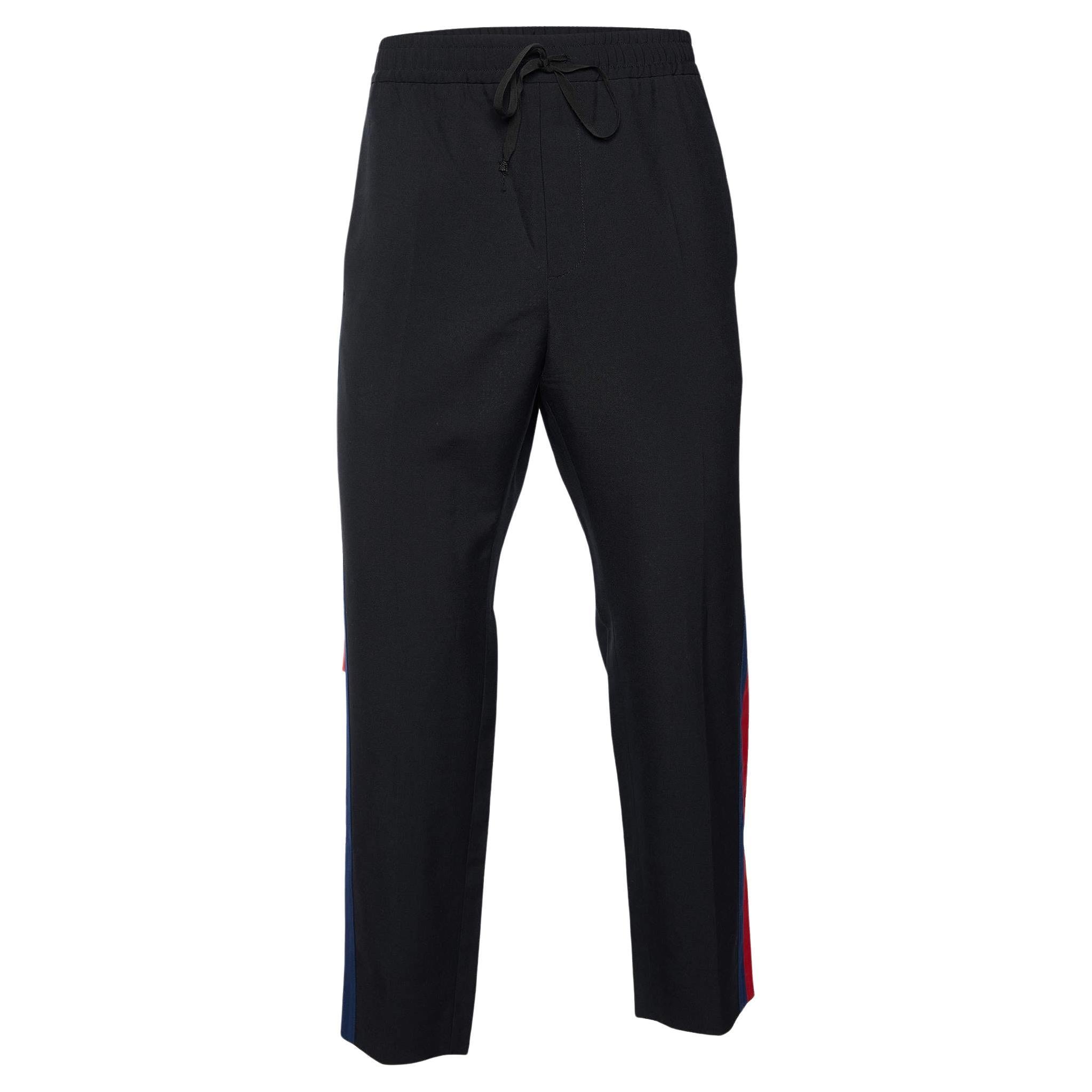 Gucci Black Wool & Mohair Web Striped Drawstring Pants XL