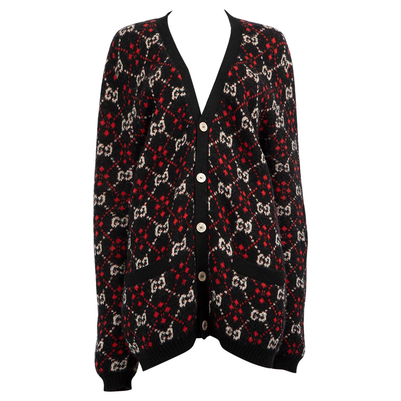 Gucci Black Wool Monogram Cardigan Size XL