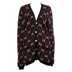 Gucci Black Wool Monogram Cardigan Size XL