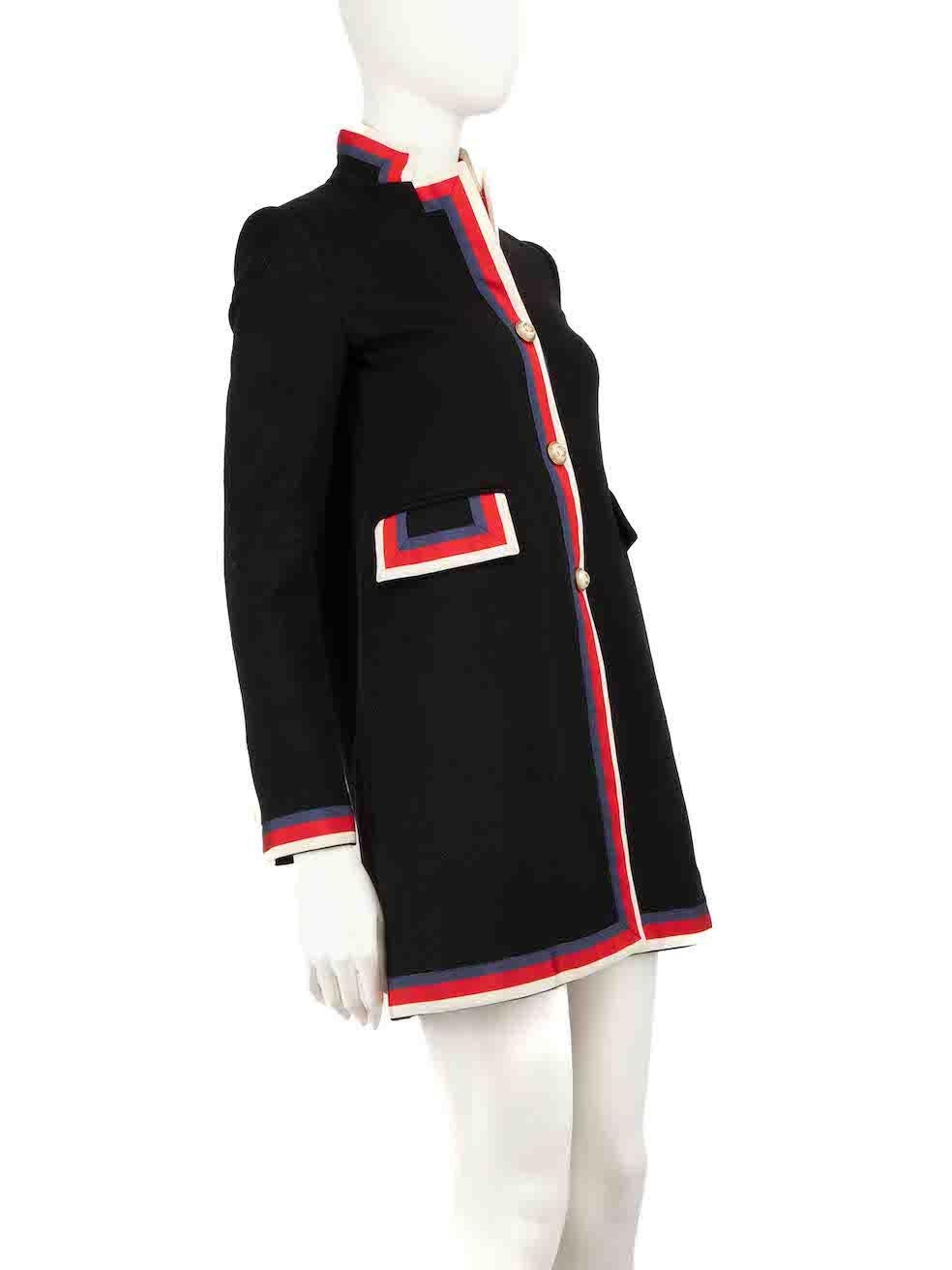 CONDITION is Very good. Minimal wear to coat is evident. Minimal discolouration around the collar, both cuffs, left border detailing and pockets on this used Gucci designer resale item.
 
 
 
 Details
 
 
 Model: Sylvie
 
 Black
 
 Wool
 
 Coat
 
