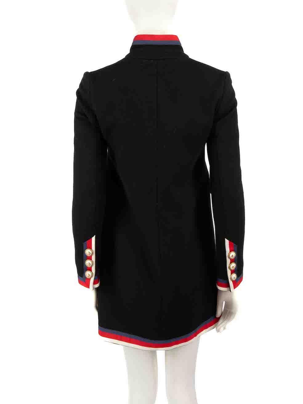 Gucci Black Wool Sylvie Web Coat Size XXS In Excellent Condition For Sale In London, GB