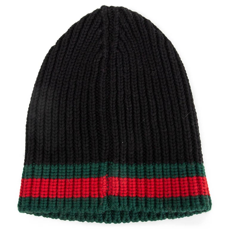 Authentic Gucci Frida Giannini Web Striped Cap GUCCI black wool WEB STRIPE SKULL CAP KNIT Hat M / 58 at  main image 3