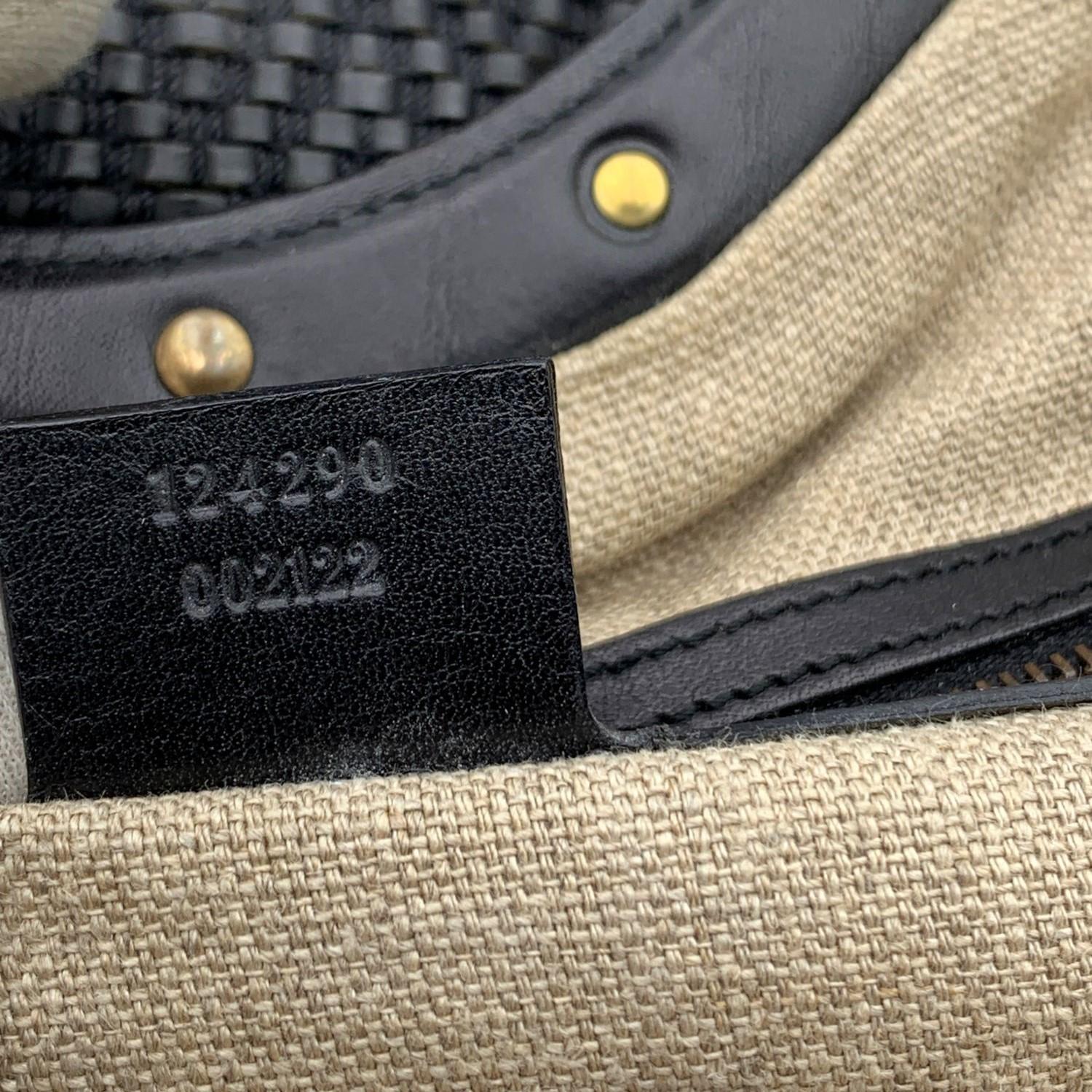 Gucci Black Woven Leather Bamboo Studded Tote Bag Handbag 3