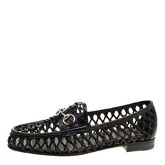 Gucci Black Woven Leather Horsebit Loafers Size 37