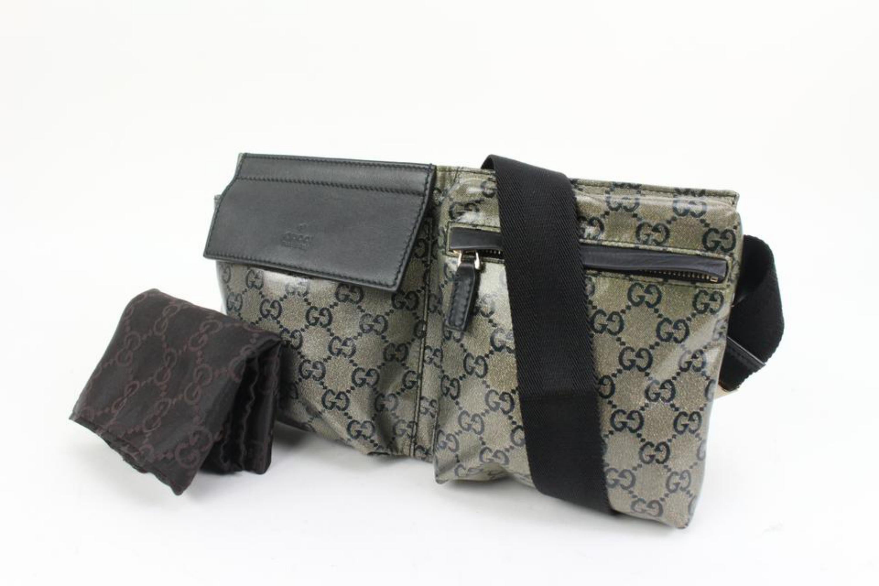 Gucci Black x Grey Monogram Crystal GG Belt Bag Fanny Pack Bum Waist 1GZ59a 8