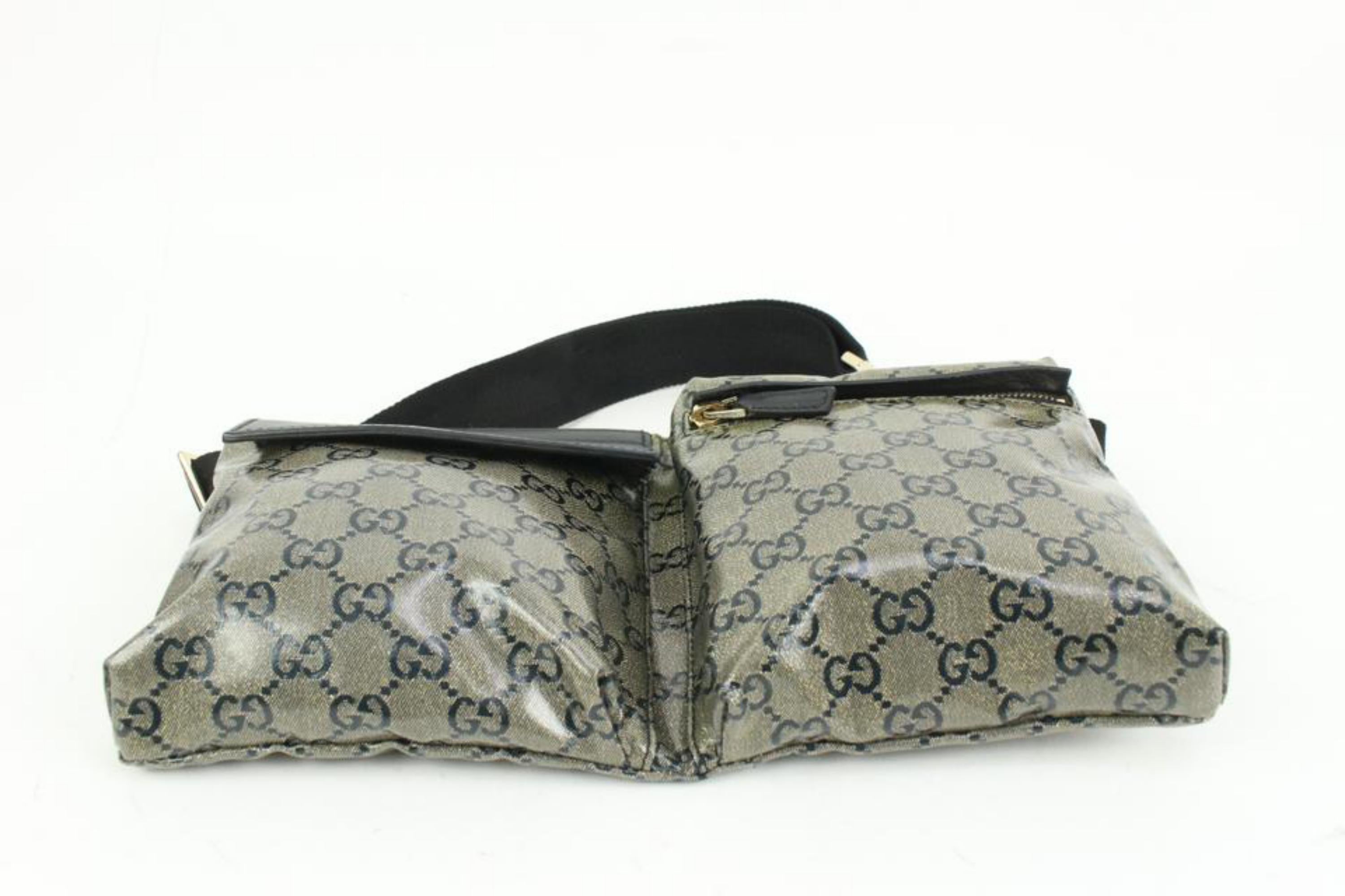 Gucci Black x Grey Monogram Crystal GG Belt Bag Fanny Pack Bum Waist 1GZ59a 2