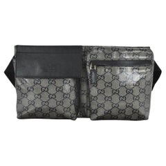 Gucci Black x Grey Monogram Crystal GG Belt Bag Fanny Pack Bum Waist 1GZ59a