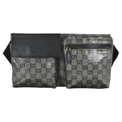 Gucci Black x Grey Monogram Crystal GG Belt Bag Fanny Pack Bum Waist 48gz46