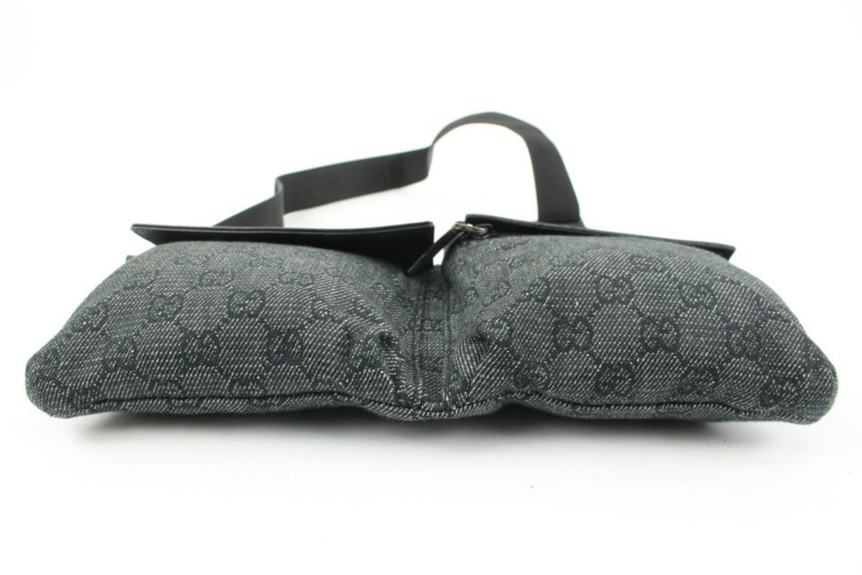 Gucci Black x Grey  Monogram GG Denim Belt Bag Fanny Pack Waist Pouch 2G830a For Sale 3
