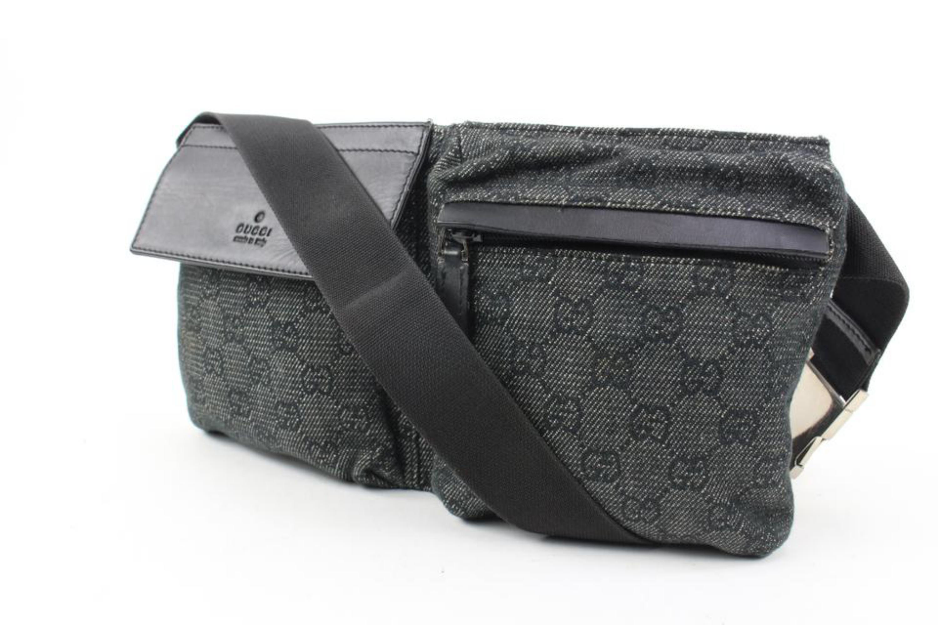 Gucci Black x Grey  Monogram GG Denim Belt Bag Fanny Pack Waist Pouch 2G830a For Sale 4