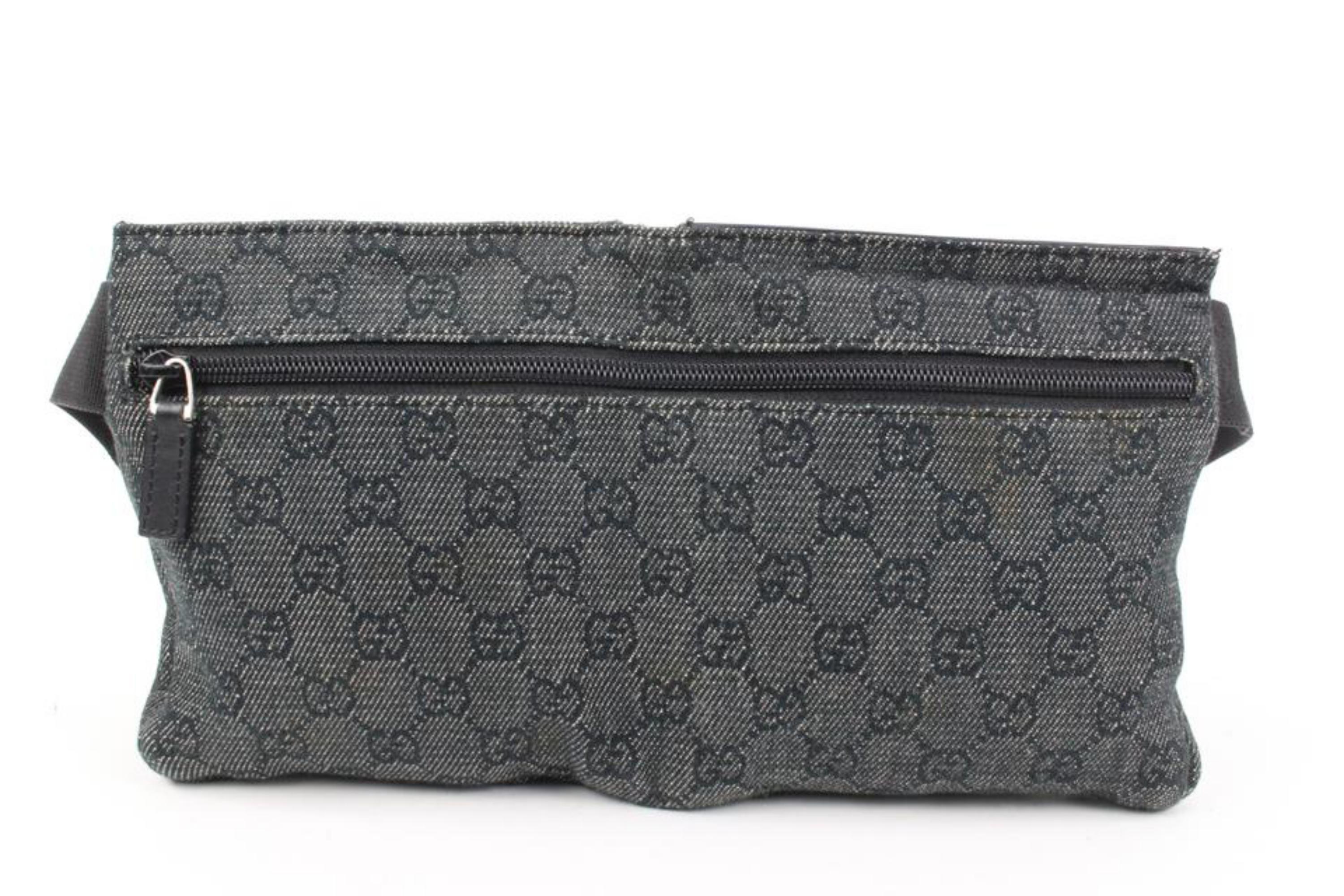 Gucci Black x Grey  Monogram GG Denim Belt Bag Fanny Pack Waist Pouch 2G830a For Sale 5
