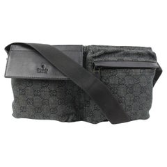 Gucci Black x Grey  Monogram GG Denim Belt Bag Fanny Pack Waist Pouch 3g126s