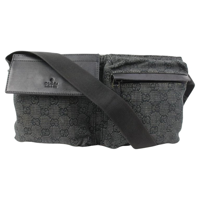 Gucci Black x Grey Monogram GG Denim Belt Bag Fanny Pack Waist Pouch ...