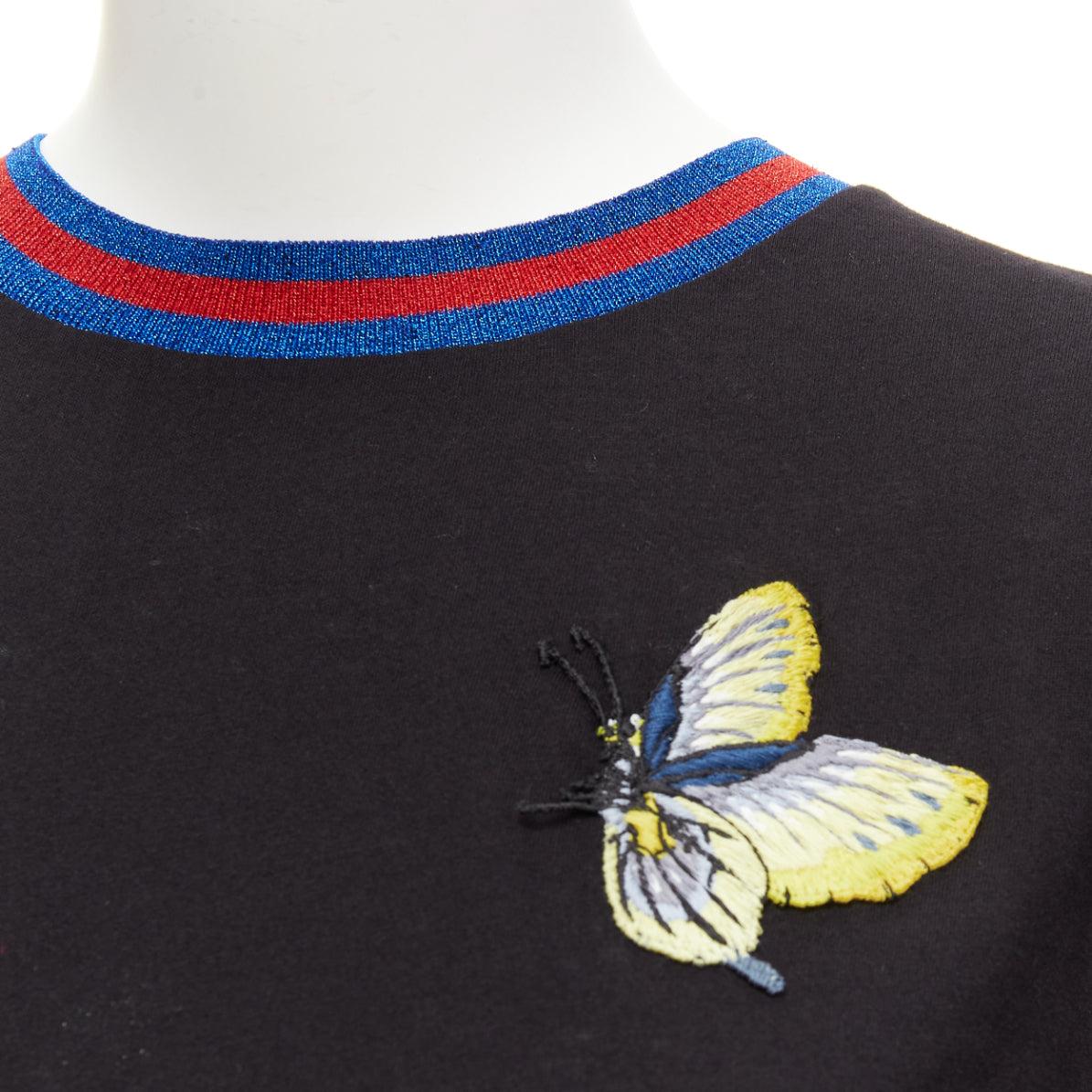 GUCCI black yellow butterfly embroidery patch blue red web tshirt XS
Reference: AAWC/A00760
Brand: Gucci
Designer: Alessandro Michele
Material: Cotton
Color: Black, Multicolour
Pattern: Solid
Closure: Slip On
Lining: Black Cotton
Extra Details: Web