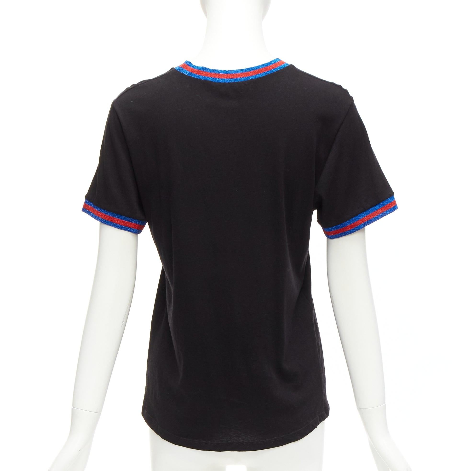 Women's GUCCI black yellow butterfly embroidery patch blue red web tshirt XS