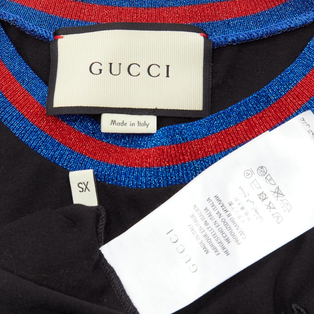 GUCCI black yellow butterfly embroidery patch blue red web tshirt XS For Sale 4