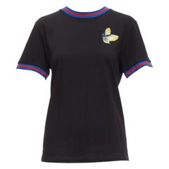GUCCI black yellow butterfly embroidery patch blue red web tshirt XS