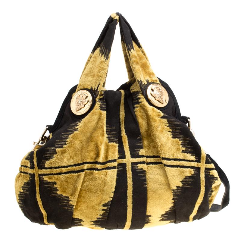Gucci Black/Yellow Fabric Large Hysteria Hobo For Sale at 1stDibs