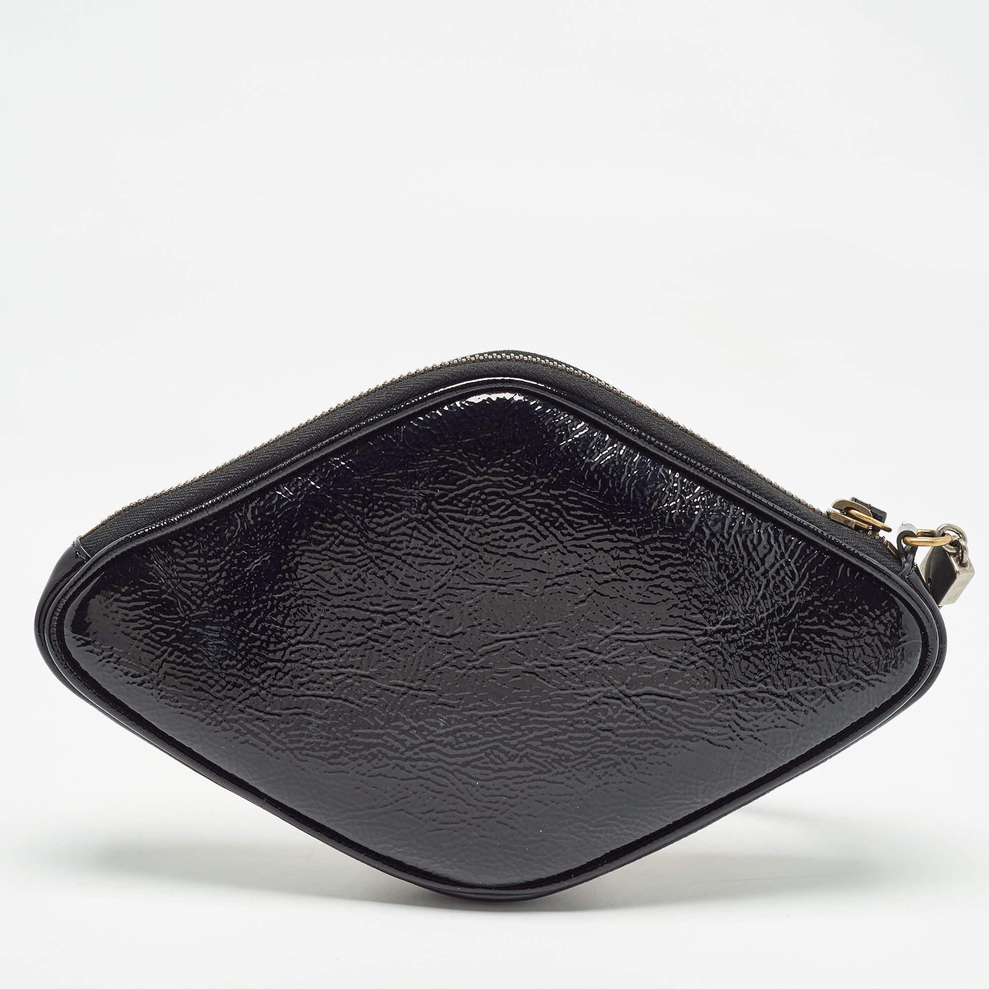 Women's Gucci Black/Yellow Patent Leather and Rubber Game Patch Wristlet Clutch